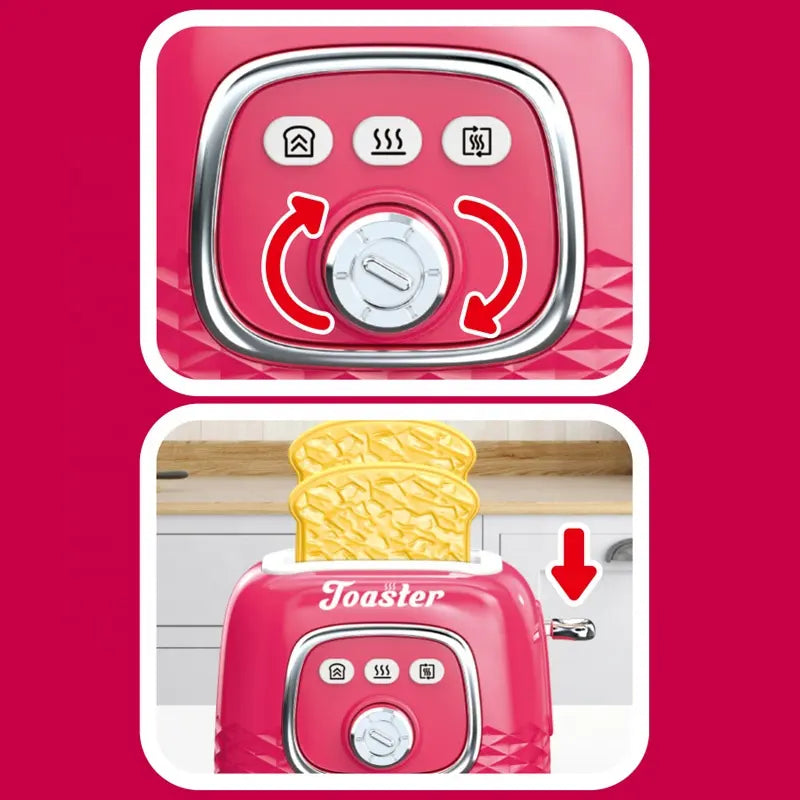 Toy toaster and gas stove, children's household appliances