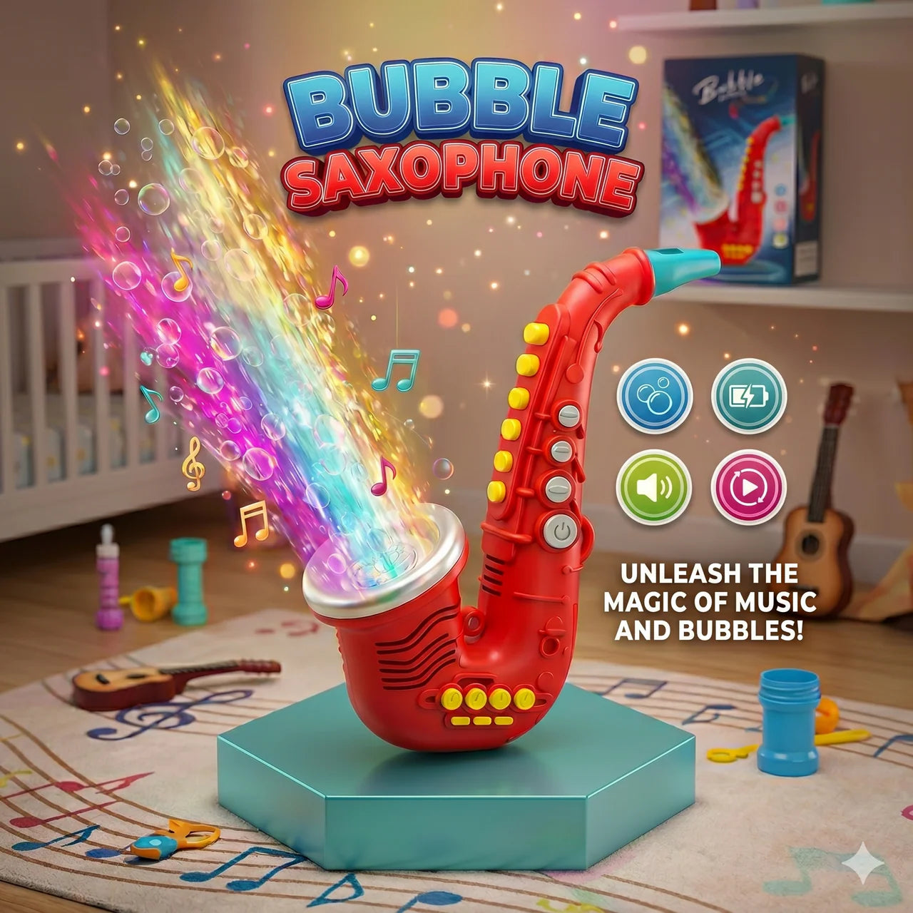Electric Saxophone Bubble Machine Toy with Music & LED Lights | Automatic Bubble Blower for Kids 3+