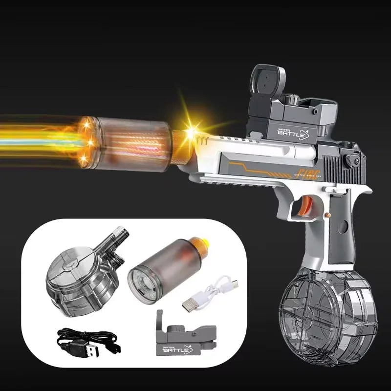 2-in-1 Desert Eagle Electric Water Gun – Automatic & Manual Rechargeable Water Blaster with Drum Magazine