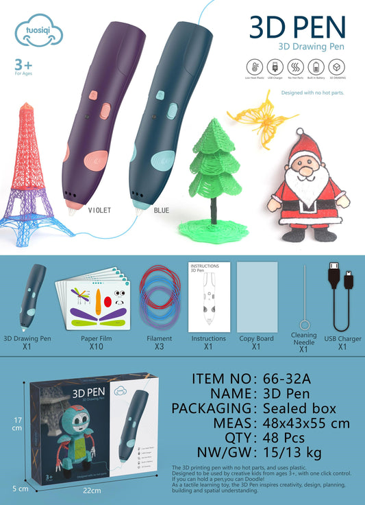 3D Pen for 3D Printing, Drawing Pen, USB 3D pen plus with safe filament, Creative Learning for Children Kids as Toys, DIY Arts & Crafts Boy Girls