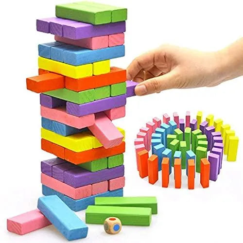 Wood Block 54 pcs Colored Tower Mini Jenga Stacko Game