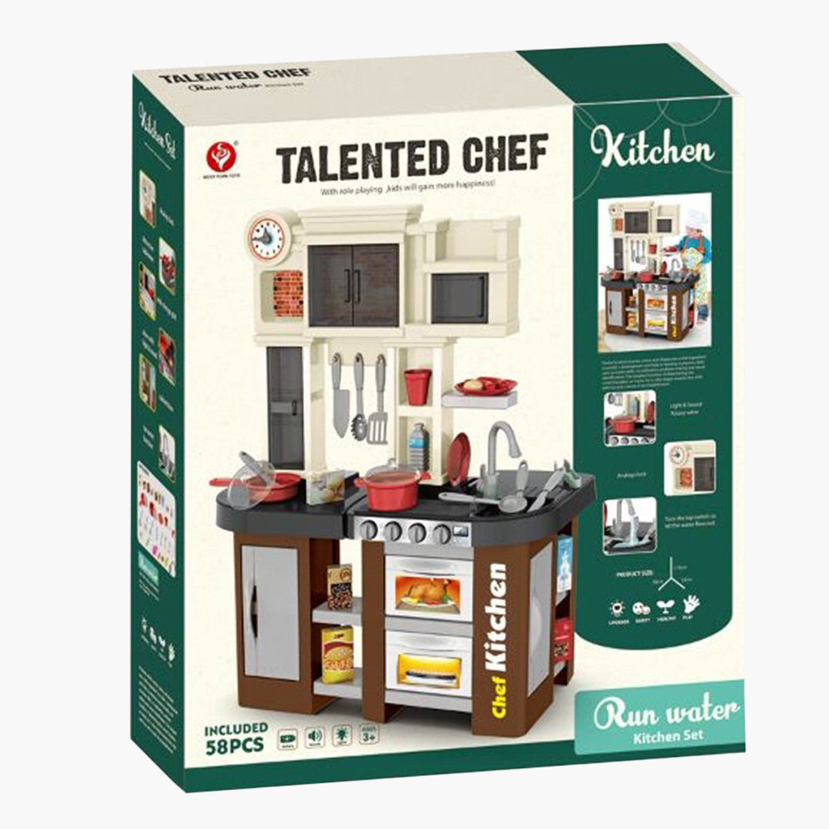 Talented Chef Kids Kitchen Play Set with Running Water, Lights & Sounds | 58 Pieces Pretend Play Kitchen (Model 922-102)