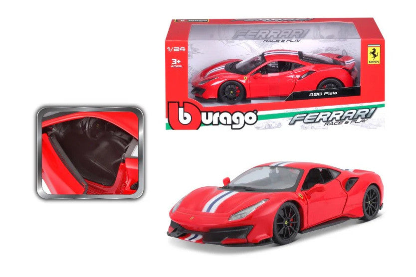 Official Licensed Ferrari 488 Pista 1:24 Die-Cast Model Car by Bburago – Red