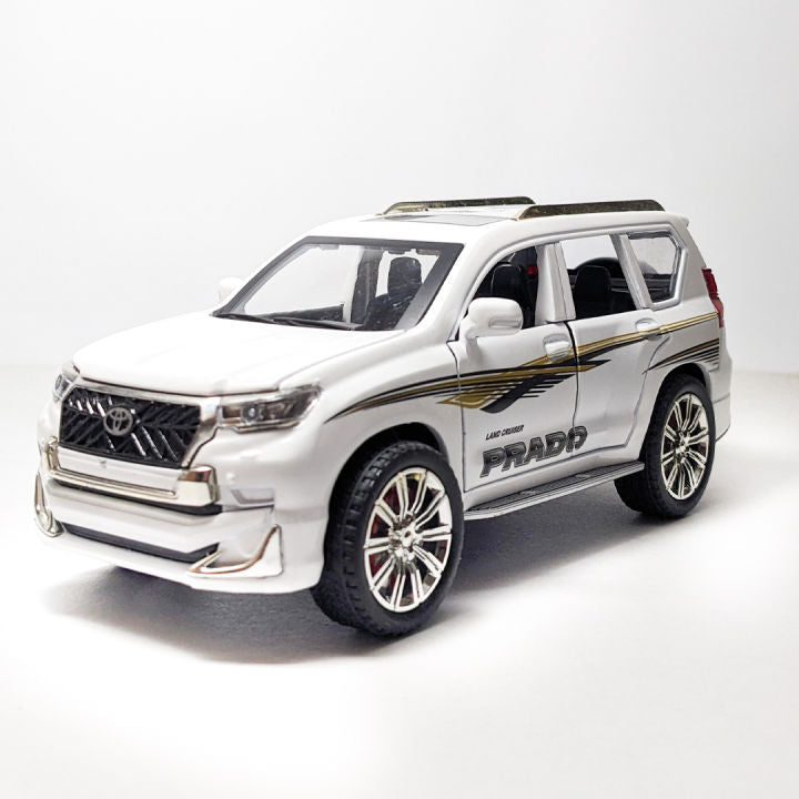 1:24 Die-Cast Toyota Land Cruiser Prado Model Car – Pull-Back Action with Light & Sound (Haochi) | White Off-Road SUV Toy