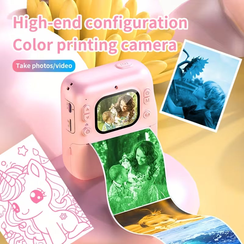 Pink Kids Instant Print Camera with HD Screen & Thermal Printing | 1080P HD Digital Camera for Kids with Dual Selfie Camera (Pink)