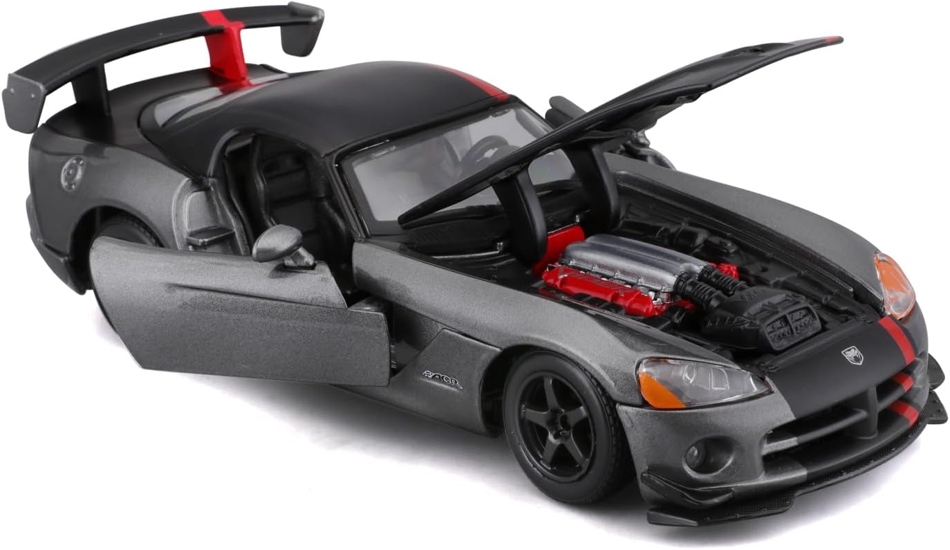 Official Licensed Dodge Viper SRT-10 ACR 1:24 Die-Cast Model Car by Bburago – Gray with Red Stripes