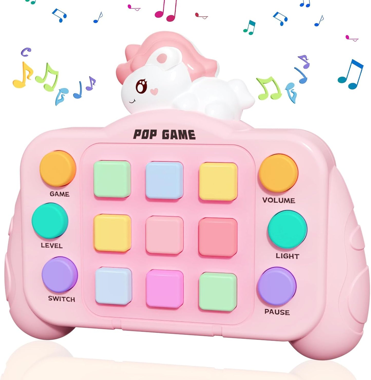 Fast Push Pop Game Console – Pink Dinosaur Light-Up Fidget Toy with 6 Game Modes for Kids