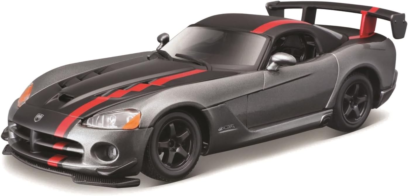 Official Licensed Dodge Viper SRT-10 ACR 1:24 Die-Cast Model Car by Bburago – Gray with Red Stripes