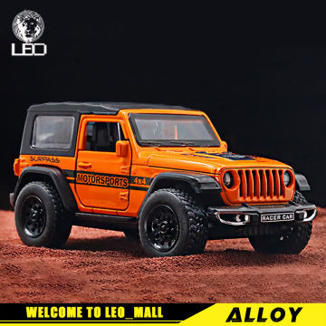 1:24 Die Cast Off-Road SUV Toy Car | Pull Back Metal Jeep Model with Lights, Sound & Opening Doors (Orange)