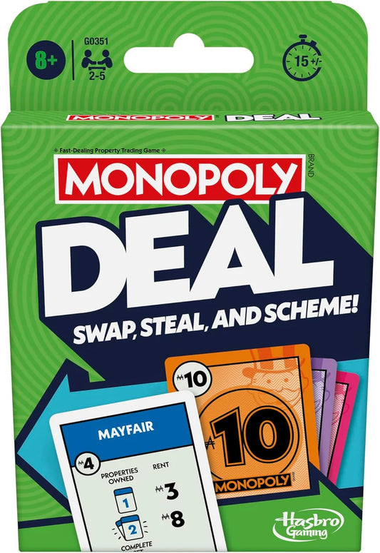 Monopoly Deal: Swap, Steal & Scheme Card Game – Fast-Paced Property Trading Family Game