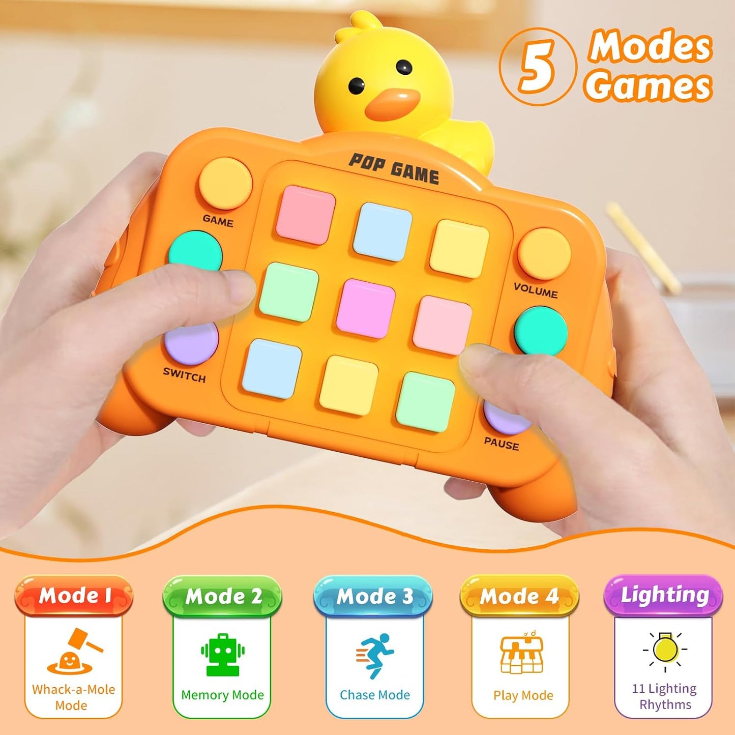 Fast Push Pop Game Console – Handheld Light-Up Fidget Toy with 6 Modes for Kids
