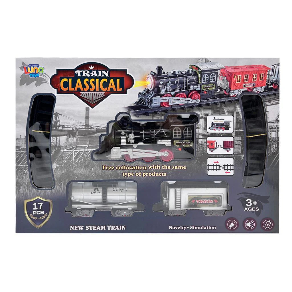 Classical Simulation Moving New Steam Train with Track Play Set 48/PCS Light Sound Battery Operated Novelty Train Set