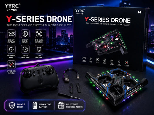 YYRC Y-Series Y68 RC Drone with LED Lights – 360° Flip, Headless Mode & One-Key Return (Rechargeable)