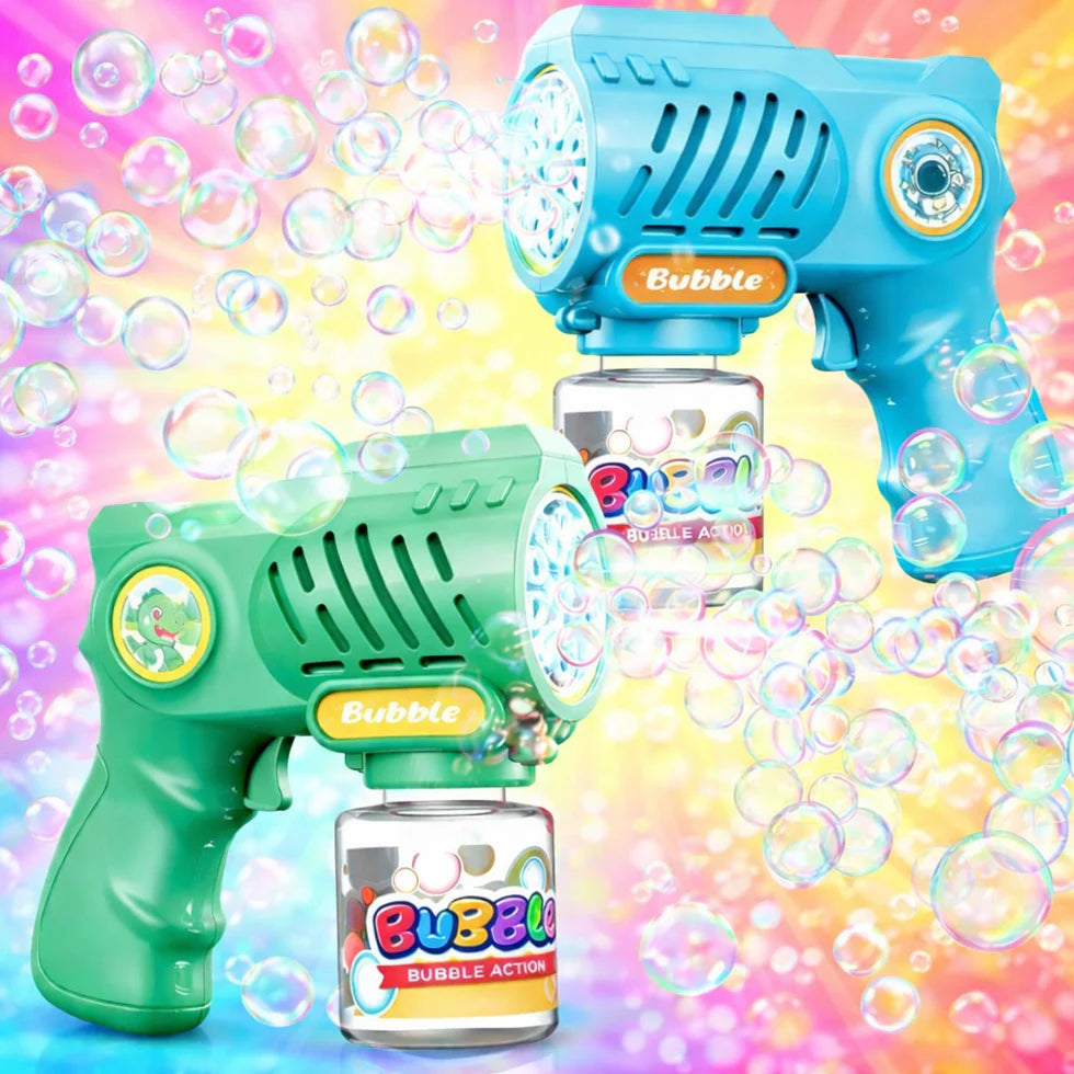 10-Hole Cartoon Bubble Machine Gun with LED Lights – Automatic Bubble Blaster for Kids