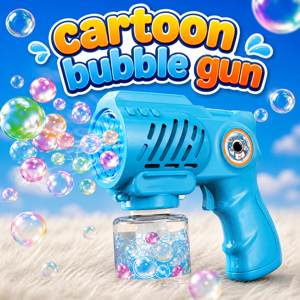 10-Hole Cartoon Bubble Machine Gun with LED Lights – Automatic Bubble Blaster for Kids