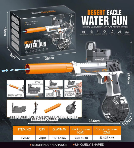 2-in-1 Desert Eagle Electric Water Gun – Automatic & Manual Rechargeable Water Blaster with Drum Magazine