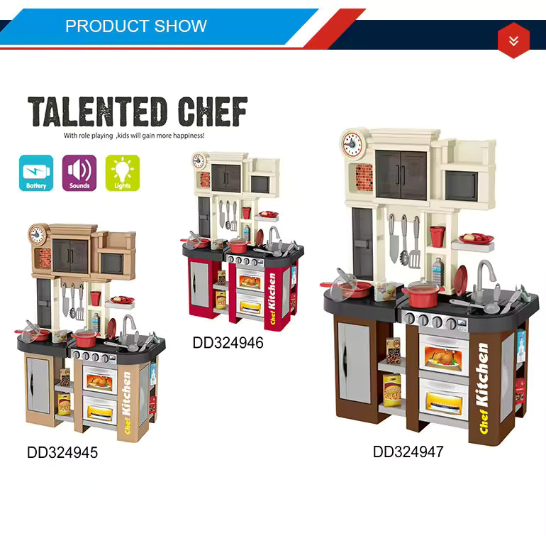Talented Chef Kids Kitchen Play Set with Running Water, Lights & Sounds | 58 Pieces Pretend Play Kitchen (Model 922-102)
