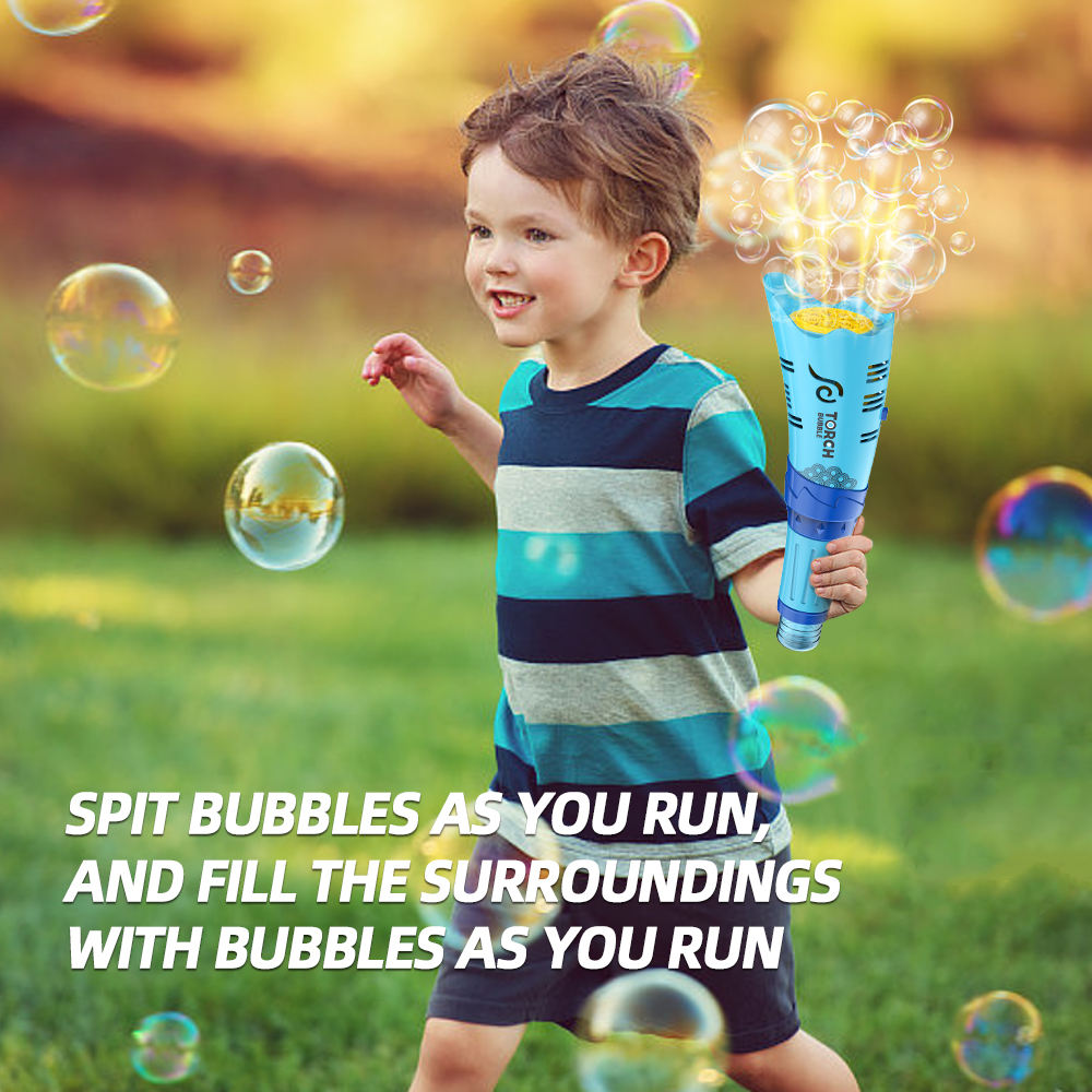 Bubble Torch Electric Bubble Blower Gun for Kids – 21 Holes Automatic Bubble Machine with LED Lights & Music
