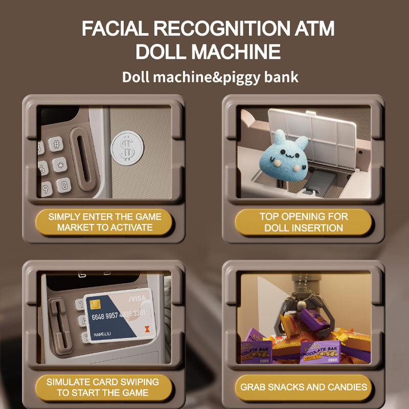 2-in-1 ATM Claw Machine with Facial Recognition – Mini Arcade Crane Game & Electronic Bank with Light & Sound
