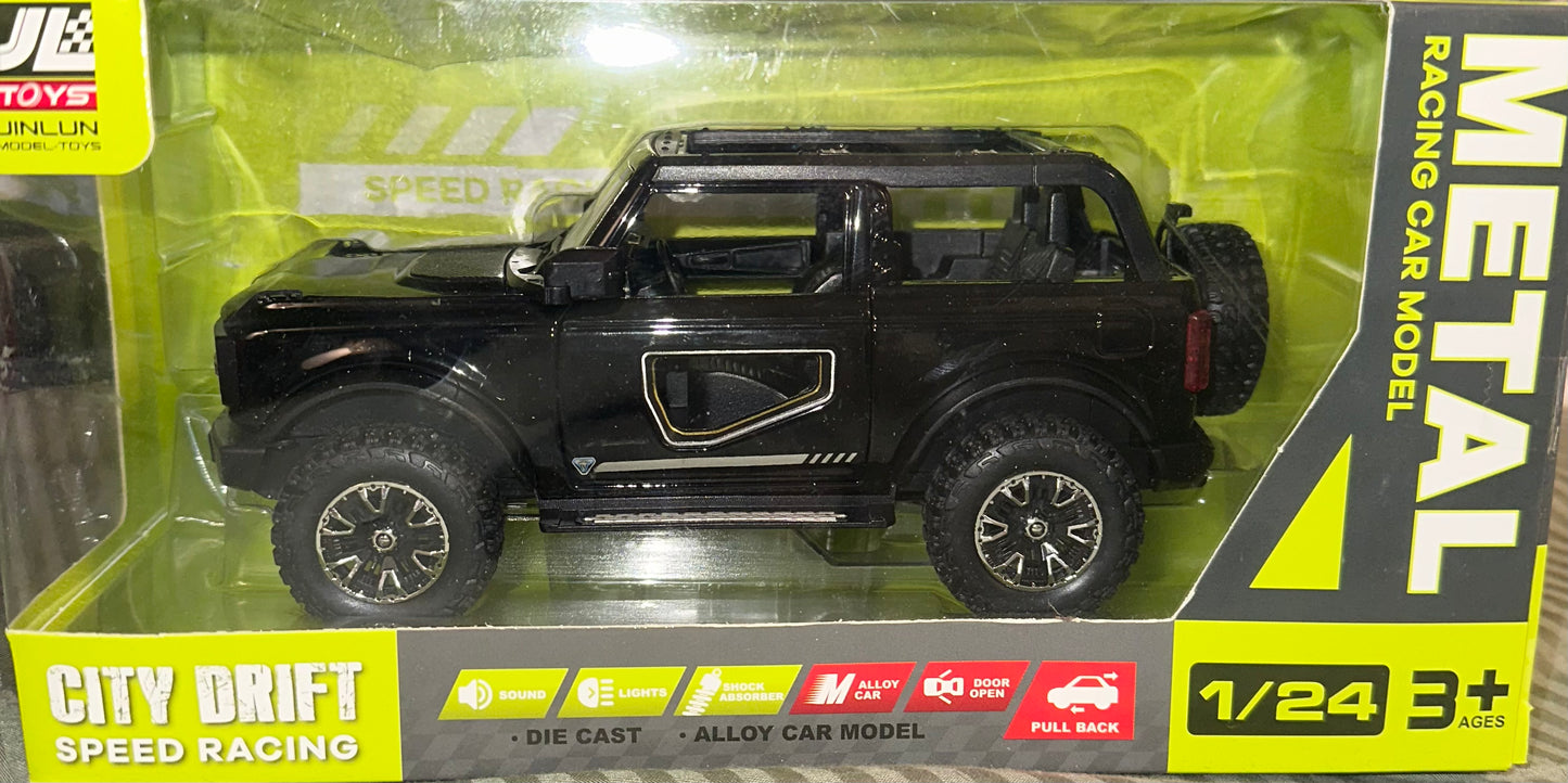 Ford Bronco 1:24 Die-Cast Model SUV with Lights, Sounds & Pull-Back Action – Black