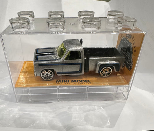 Assorted Die-Cast Cars in LEGO-Style Stackable Clear Display Case – High Detail Collectible Showroom & Room Decor Model Set