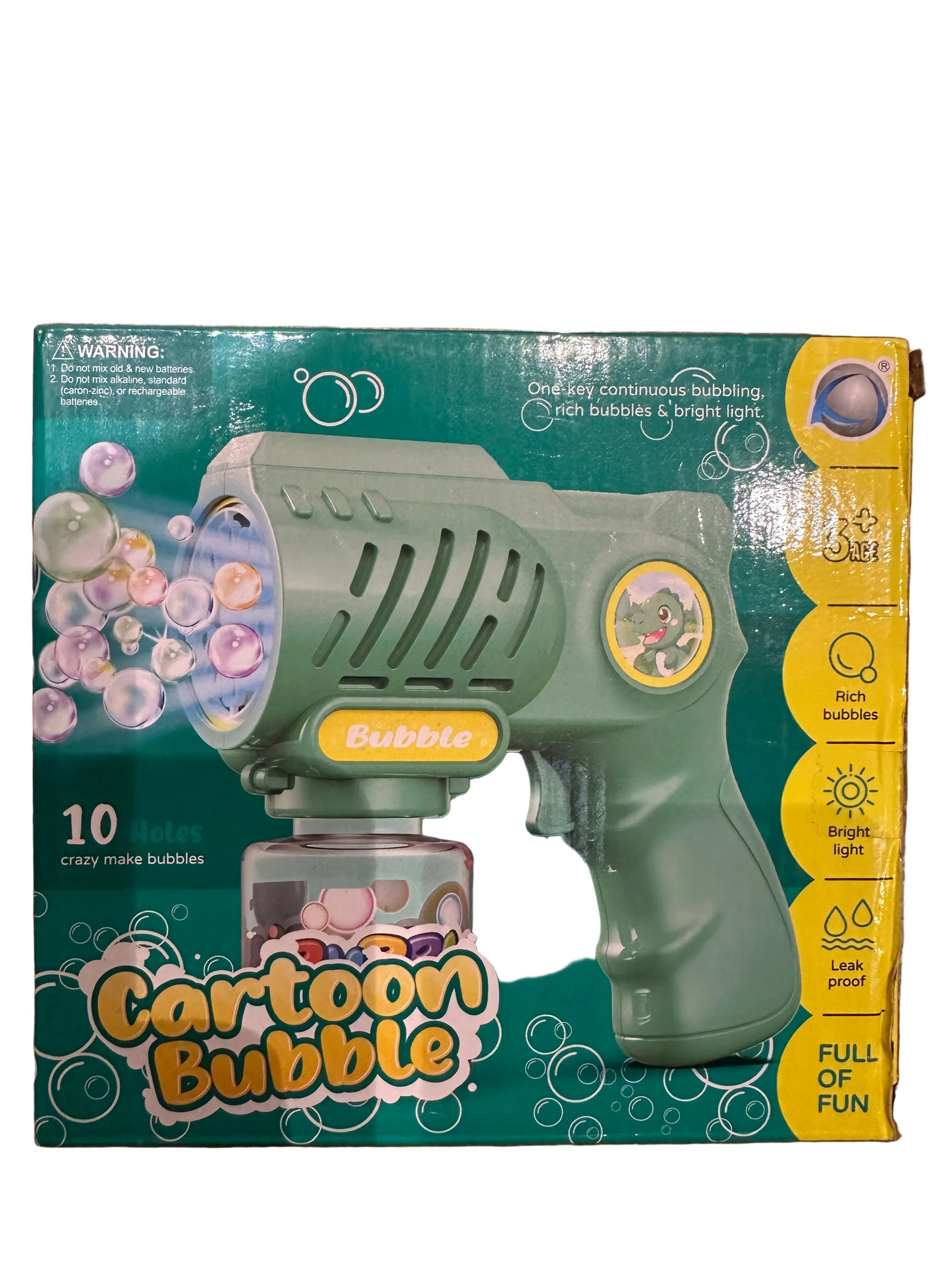 10-Hole Cartoon Bubble Machine Gun with LED Lights – Automatic Bubble Blaster for Kids
