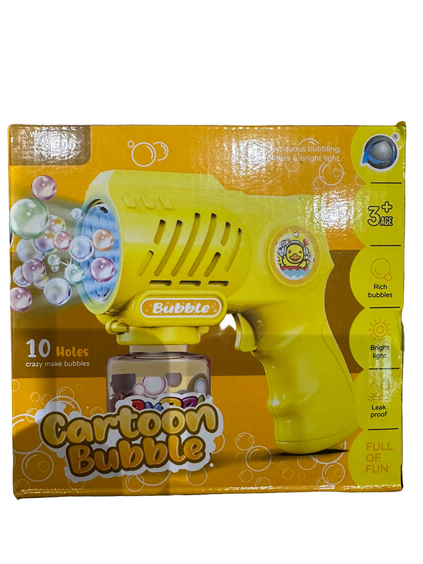 10-Hole Cartoon Bubble Machine Gun with LED Lights – Automatic Bubble Blaster for Kids