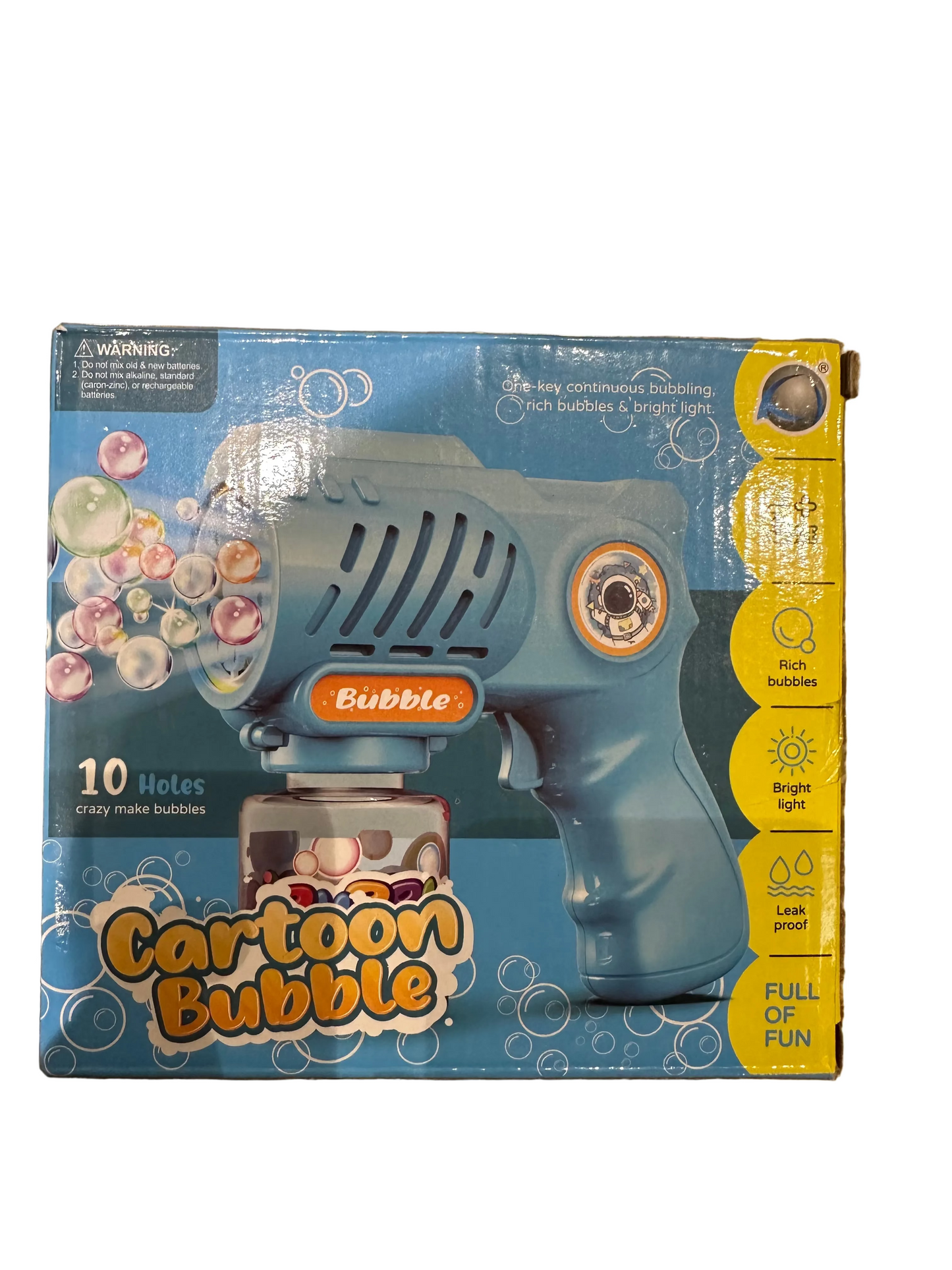 10-Hole Cartoon Bubble Machine Gun with LED Lights – Automatic Bubble Blaster for Kids