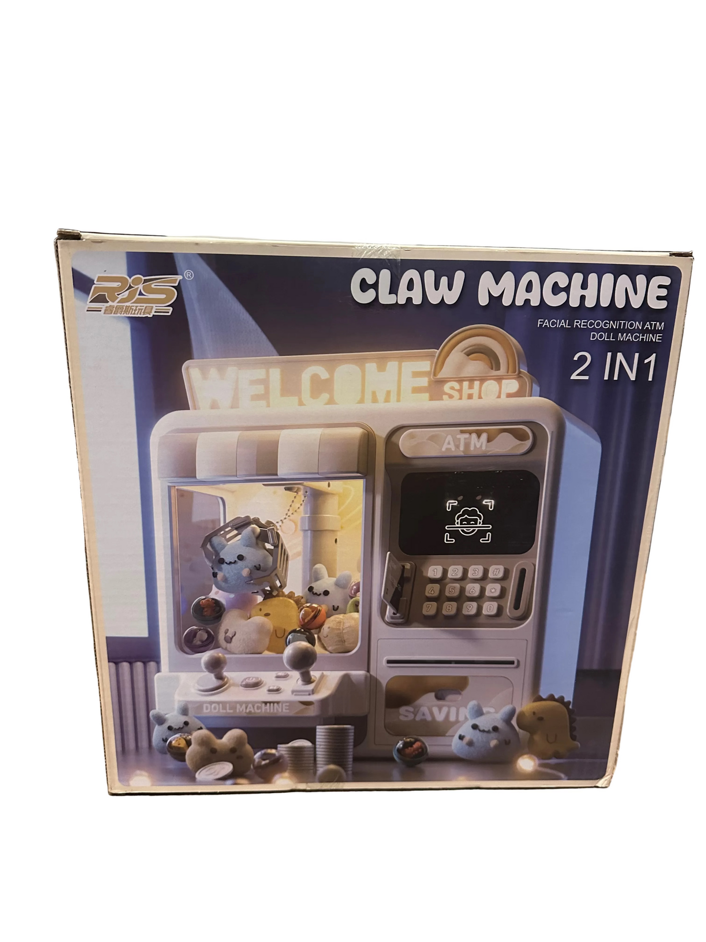 2-in-1 ATM Claw Machine with Facial Recognition – Mini Arcade Crane Game & Electronic Bank with Light & Sound