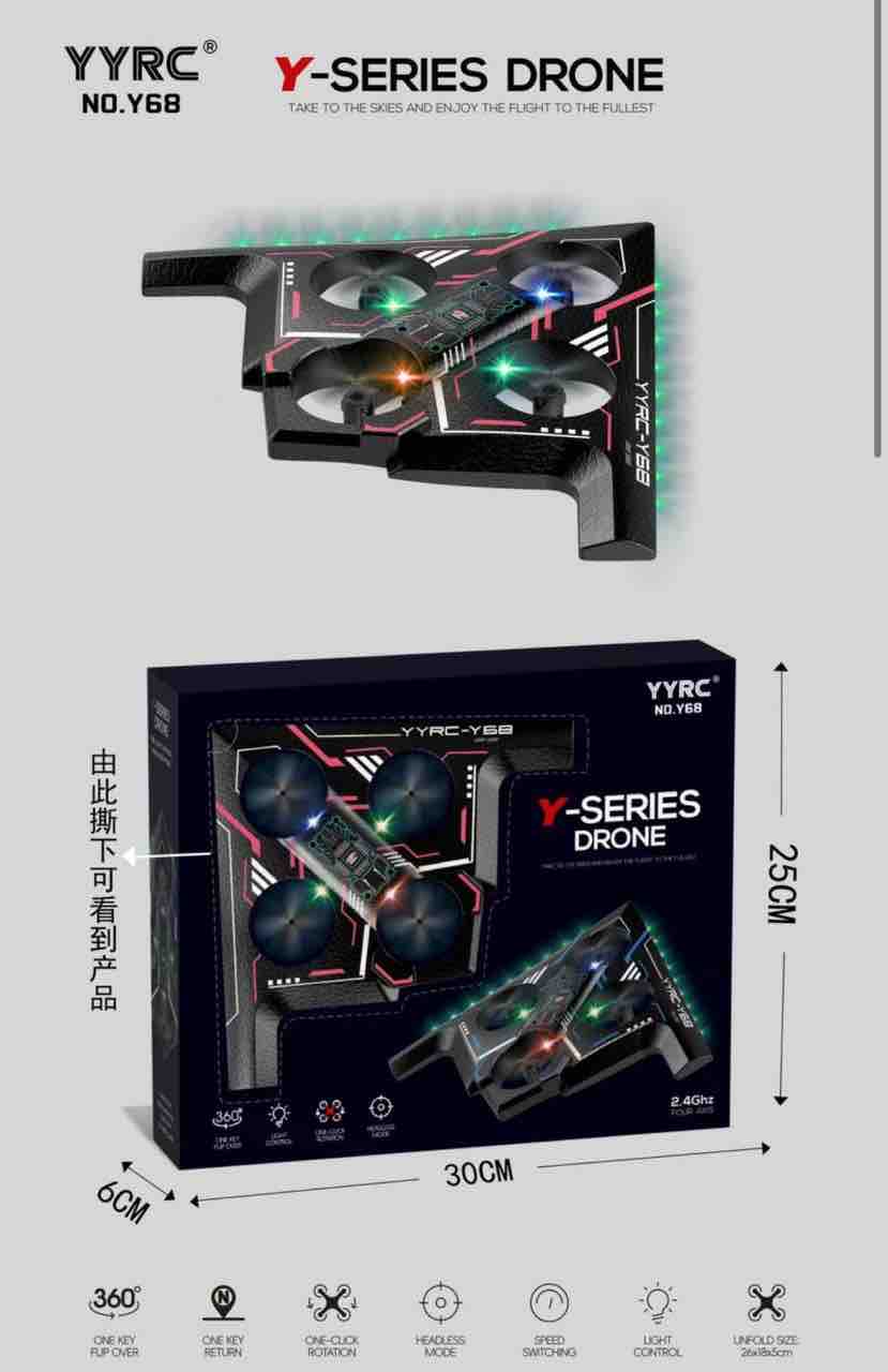 YYRC Y-Series Y68 RC Drone with LED Lights – 360° Flip, Headless Mode & One-Key Return (Rechargeable)