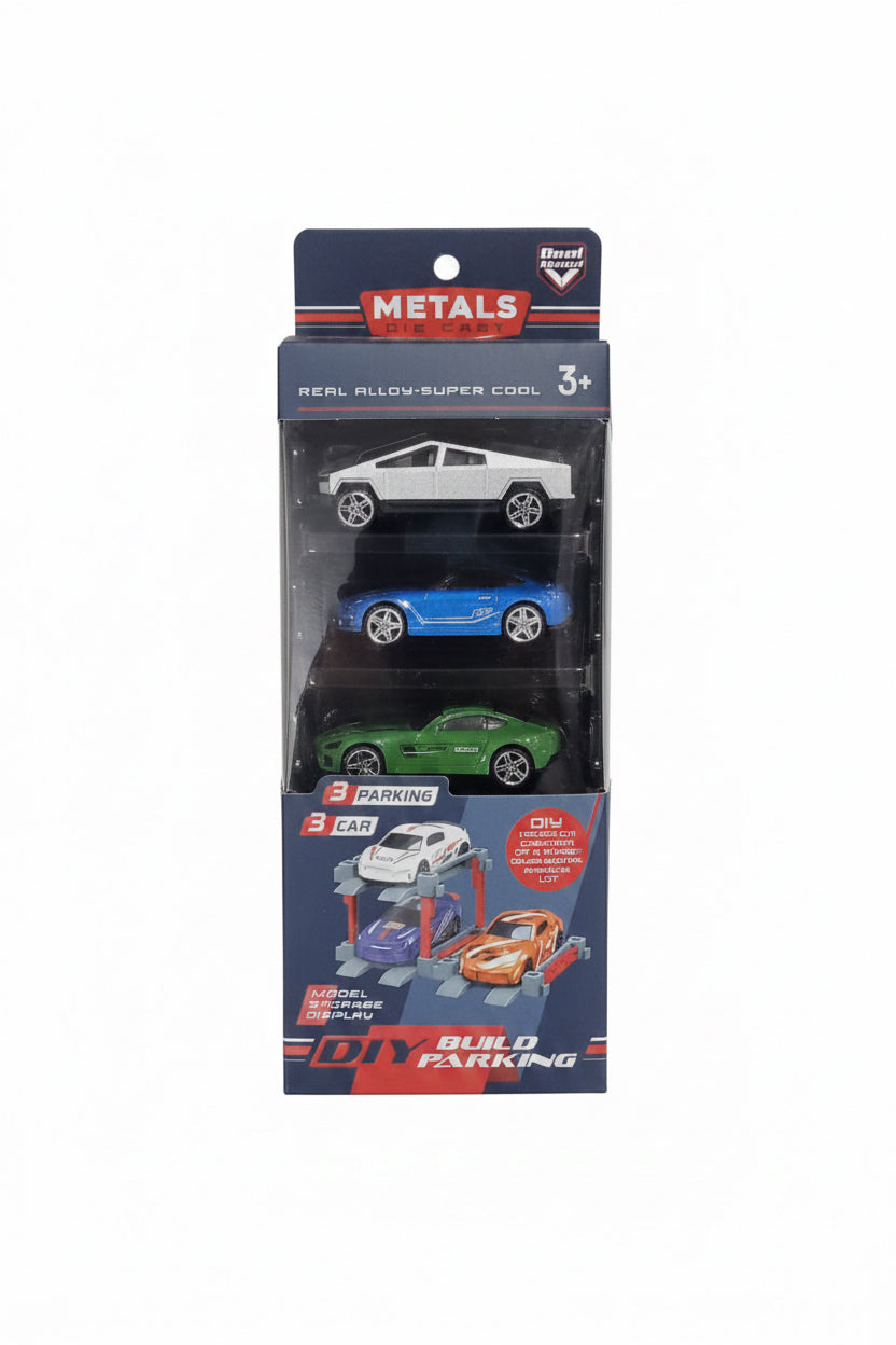 DIY Parking Garage Playset with 3 Die-Cast Cars – Multi-Level Car Storage & Display Set