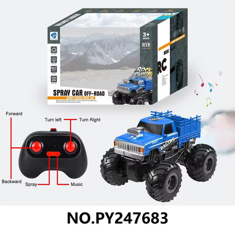 RC Spray Off-Road Monster Truck – Rock Crawler Remote Control Car with LED Lights