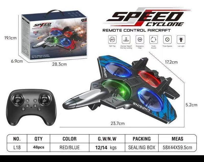 Speed Cyclone RC Aircraft Drone with 360° Flips, LED Lights & Remote Control
