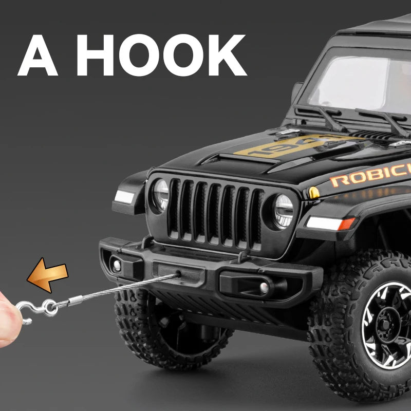 Jeep Wrangler Rubicon 1:24 Die-Cast Model Car with Lights, Sounds, Pull-Back Action & Tow Hook