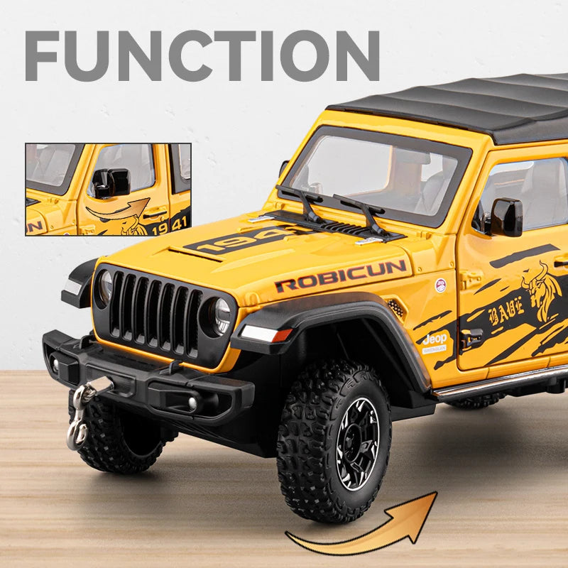 Jeep Wrangler Rubicon 1:24 Die-Cast Model Car with Lights, Sounds, Pull-Back Action & Tow Hook