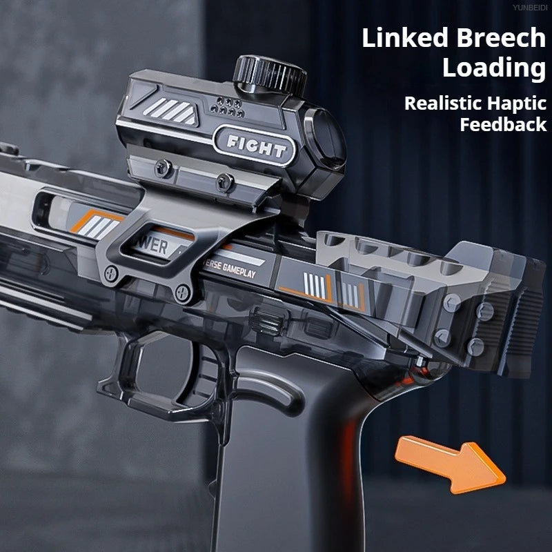 Electric Rechargeable Rapid-Fire Water Gun Blaster with Drum Magazine, Sniper Scope & Light-Up Nozzle – Long Range Battle Toy