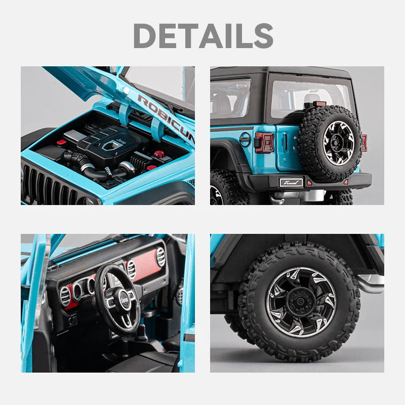 Jeep Wrangler Rubicon 1:24 Die-Cast Model Car with Lights, Sounds, Pull-Back Action & Tow Hook