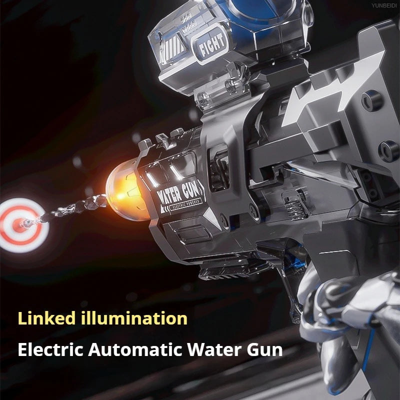 Electric Rechargeable Rapid-Fire Water Gun Blaster with Drum Magazine, Sniper Scope & Light-Up Nozzle – Long Range Battle Toy