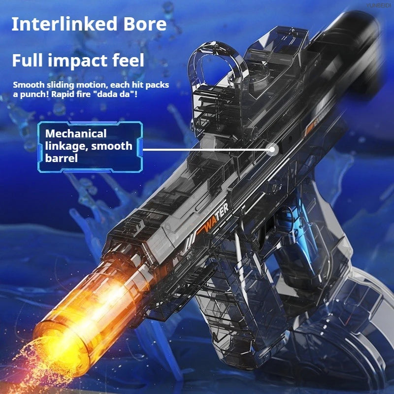 Electric Rechargeable Rapid-Fire Water Gun Blaster with Drum Magazine, Sniper Scope & Light-Up Nozzle – Long Range Battle Toy
