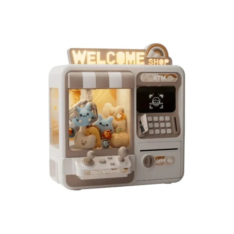 2-in-1 ATM Claw Machine with Facial Recognition – Mini Arcade Crane Game & Electronic Bank with Light & Sound