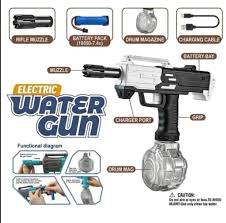 Electric Rechargeable Water Gun with Drum Magazine – Long Range Automatic Water Blaster