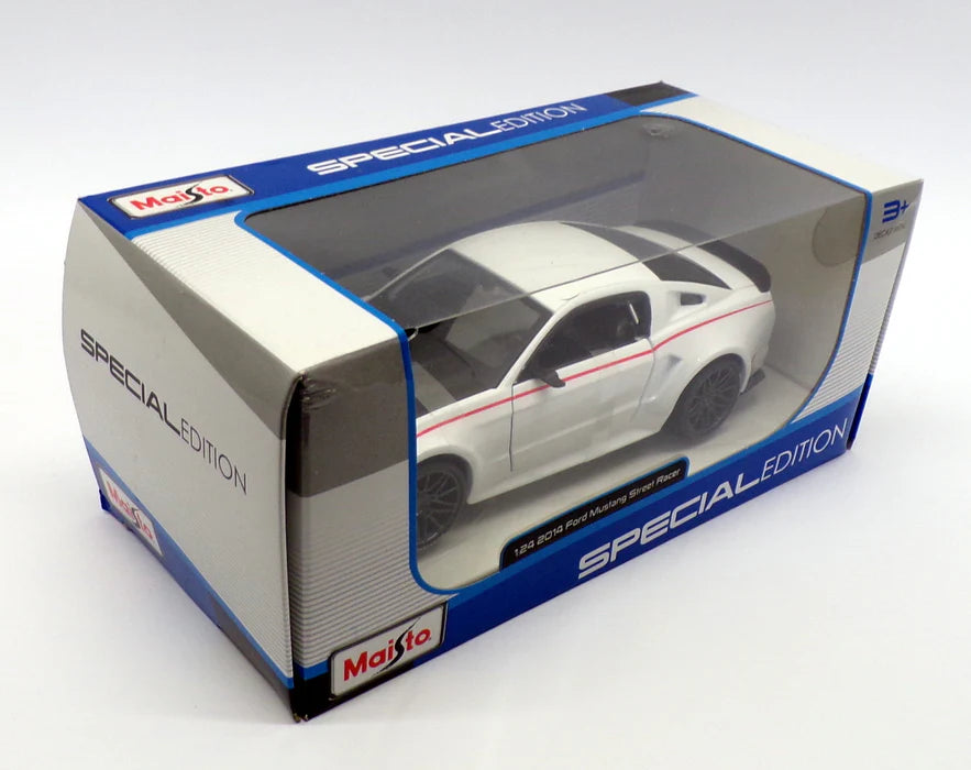 Officially Licensed 2014 Ford Mustang Street Racer 1:24 Diecast Model Car by Maisto | Special Edition White